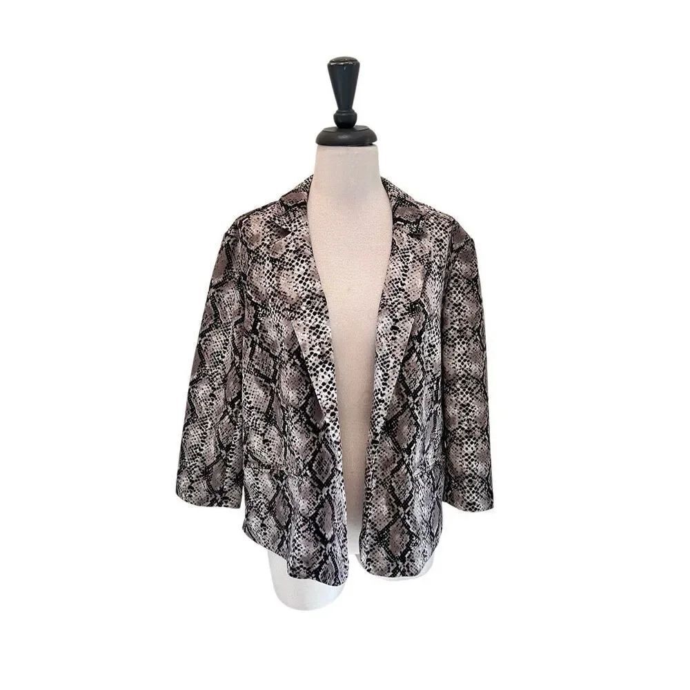 89th + Madison Women's Taupe Snakeskin Print 3/4 Sleeve Blazer Jacket XL NWT
